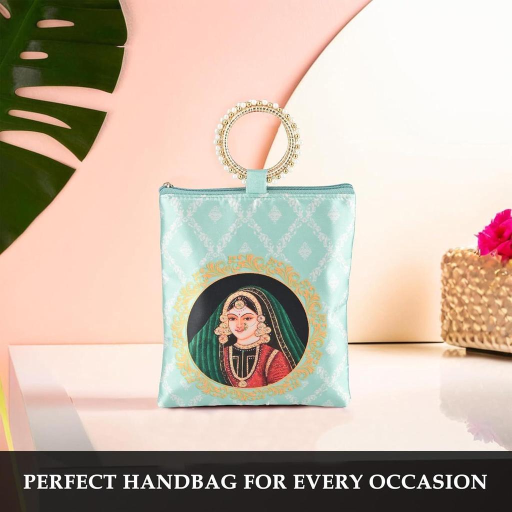 2 Pcs Silk Small Hand Bags for Women Stylish with Zip & Handle | Traditional Handheld Bags for Women | Ethnic Ladies Purse Handbag for Return Gifts