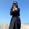 Vintage French Design Maxi Midi Dresses for Women Clothing Party Elegant Square Neck Black Long Dress Korean Fashion Autumn