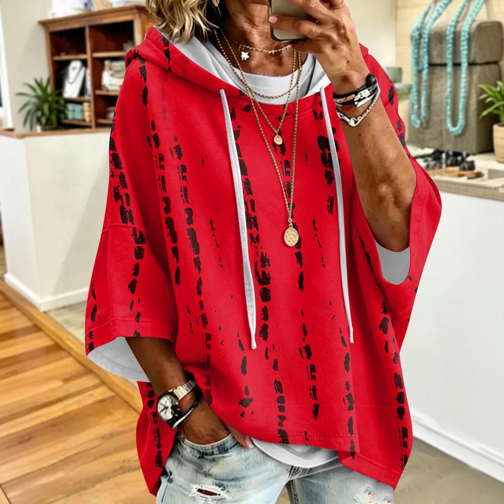 Women's Vintage Floral Print Drawstring Hoodie - Casual Loose Fit Sweatshirt Top