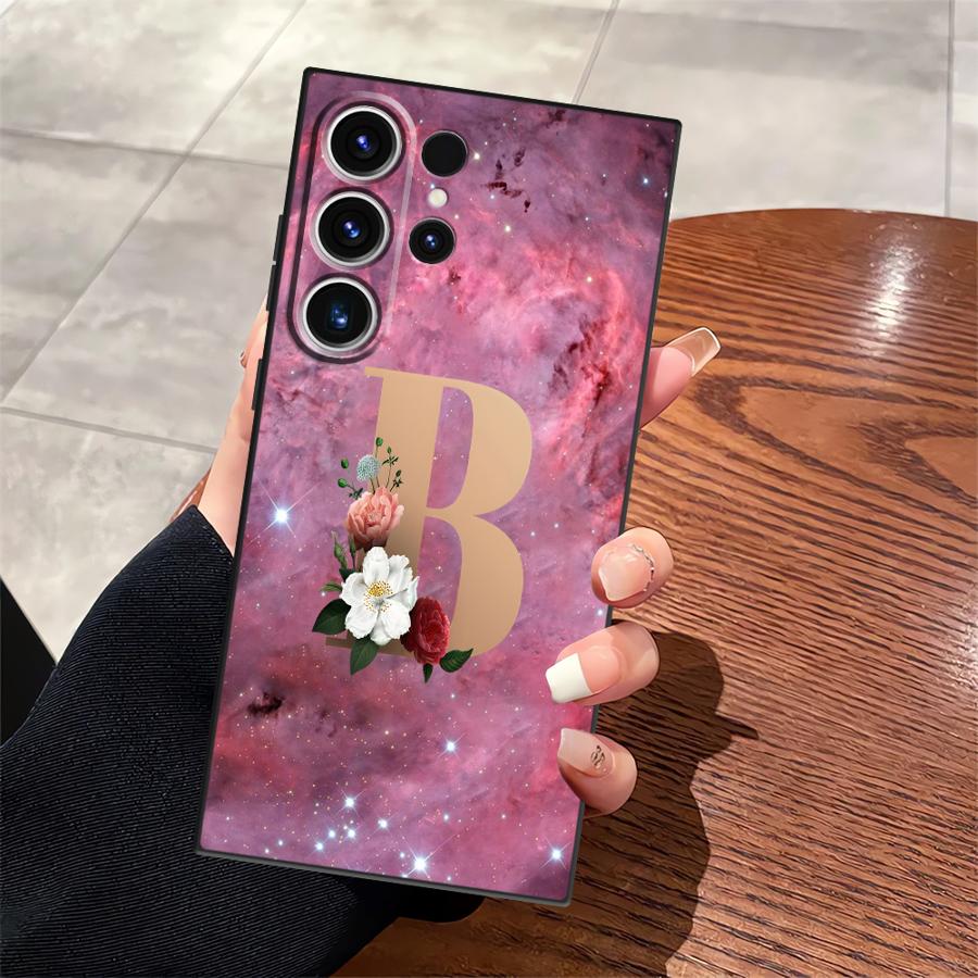 Case for Samsung Galaxy S26 Ultra S25 Plus S21 FE S23 Note 20 8 9 10 S24 S10 S9 S20 Ultra Funda Phone Cover Flower Name Letter A