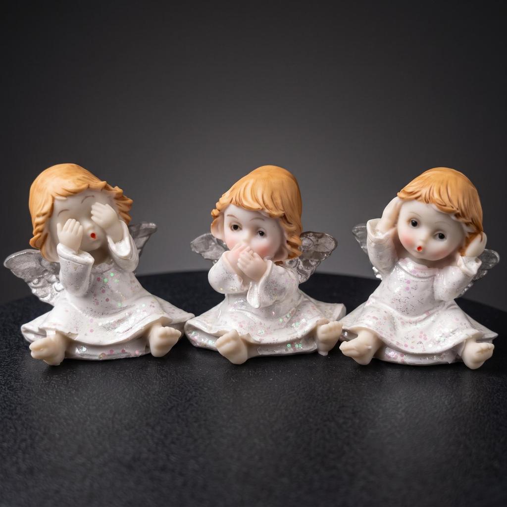 3 Pieces Seated Angel Figurines Decorative Resin Angels Lightweight for Desk