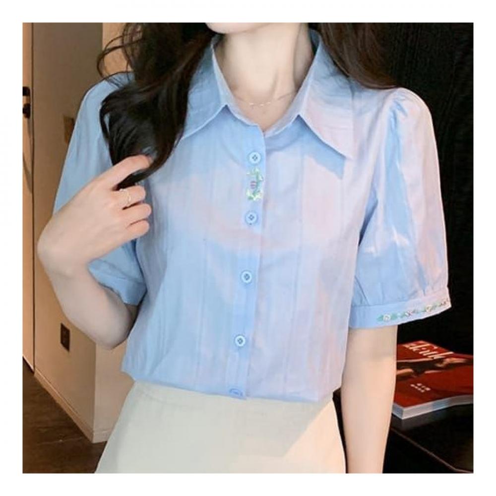 Navava Romantic Flower Embroidery Half Sleeve Shirt Nb2098