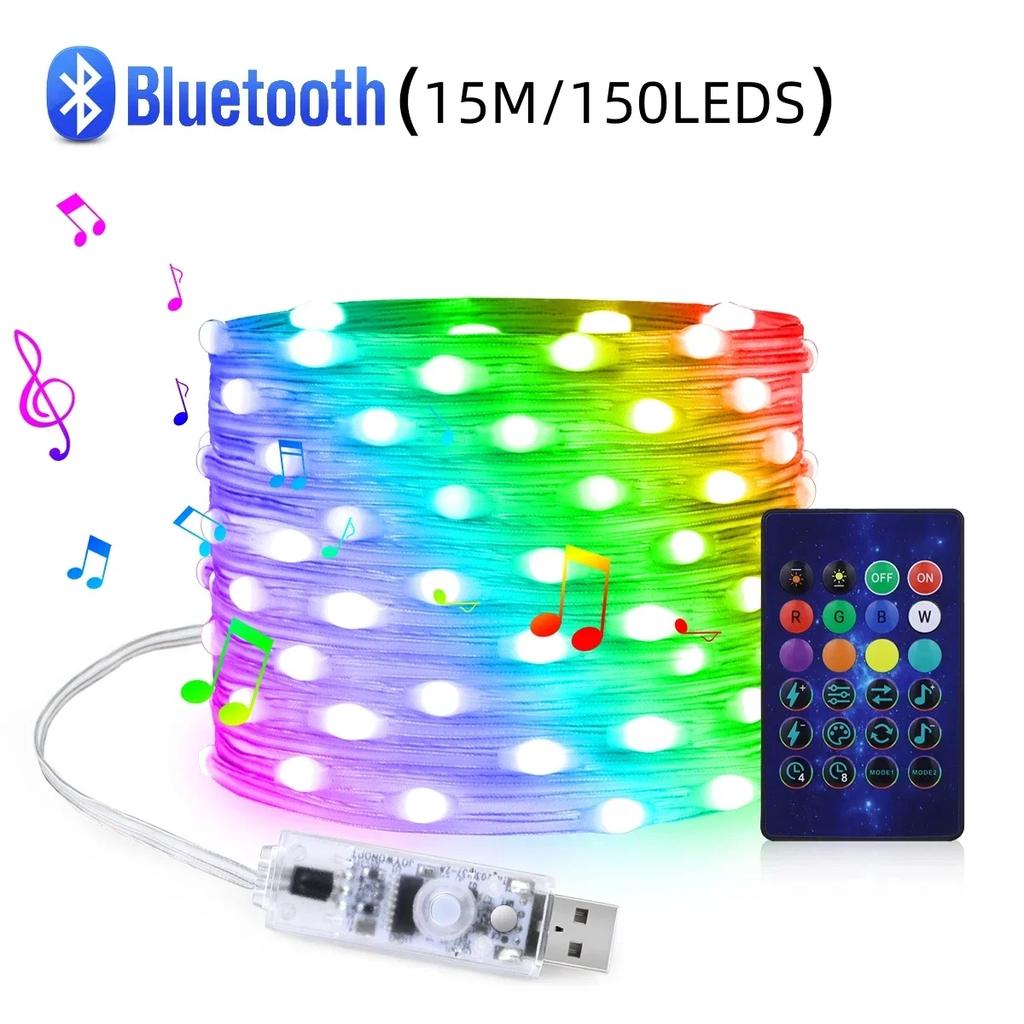 USB Christmas Lights Decoration New Year Garland Led Fairy String Holiday Lighting for Home Outdoor Bluetooth Smart Festoon DIY
