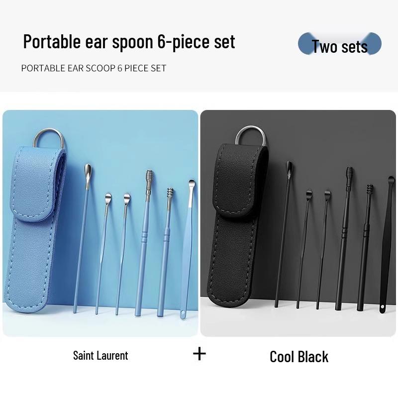 Six-Piece Luminous Ear Cleaning Tool Set with Leather Case, Yellow