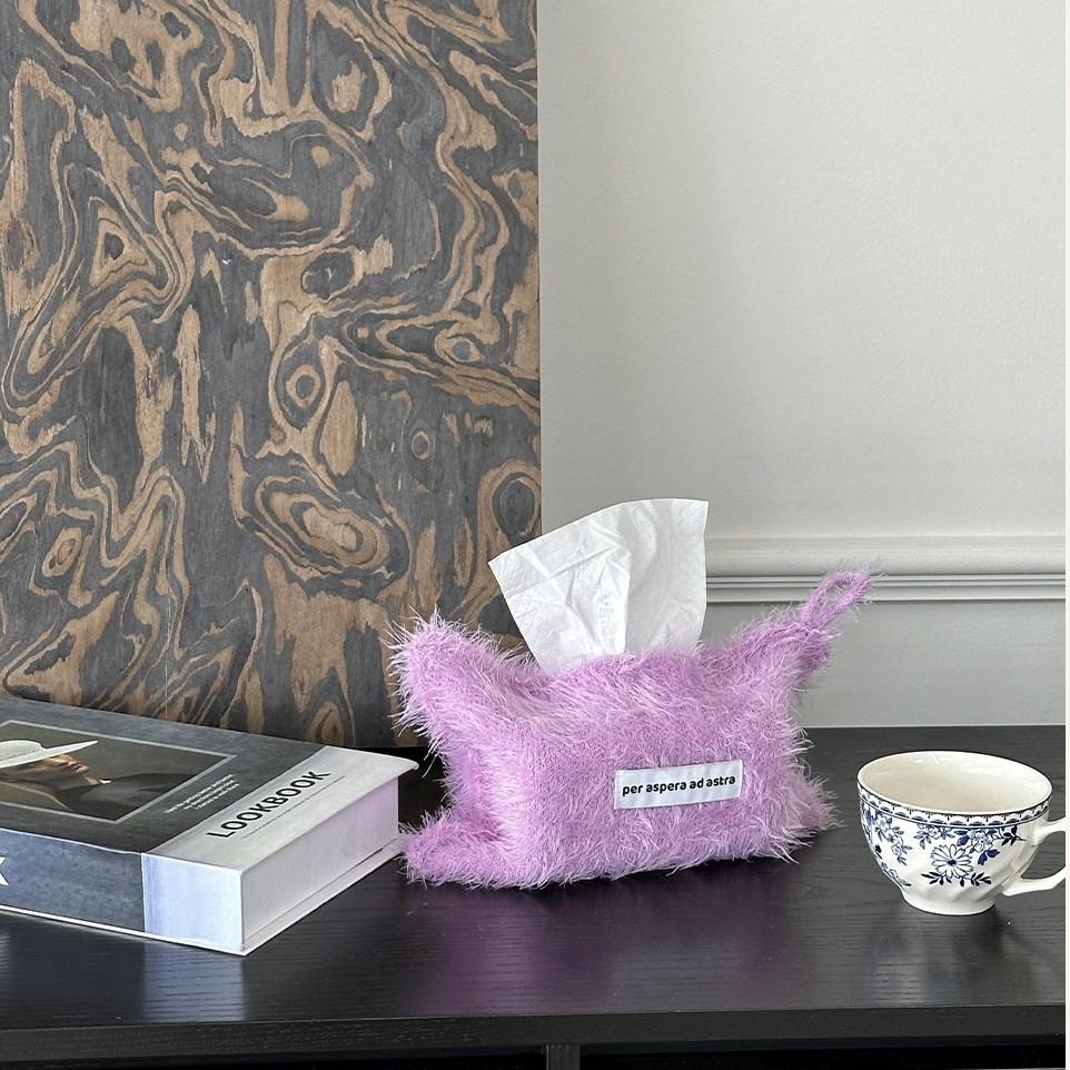 Solid Color Yarn Fabric Tissue Bag Household Tissue Holder Bedside Storage Bag Hanging Tissue Pouch High Quality No Lint