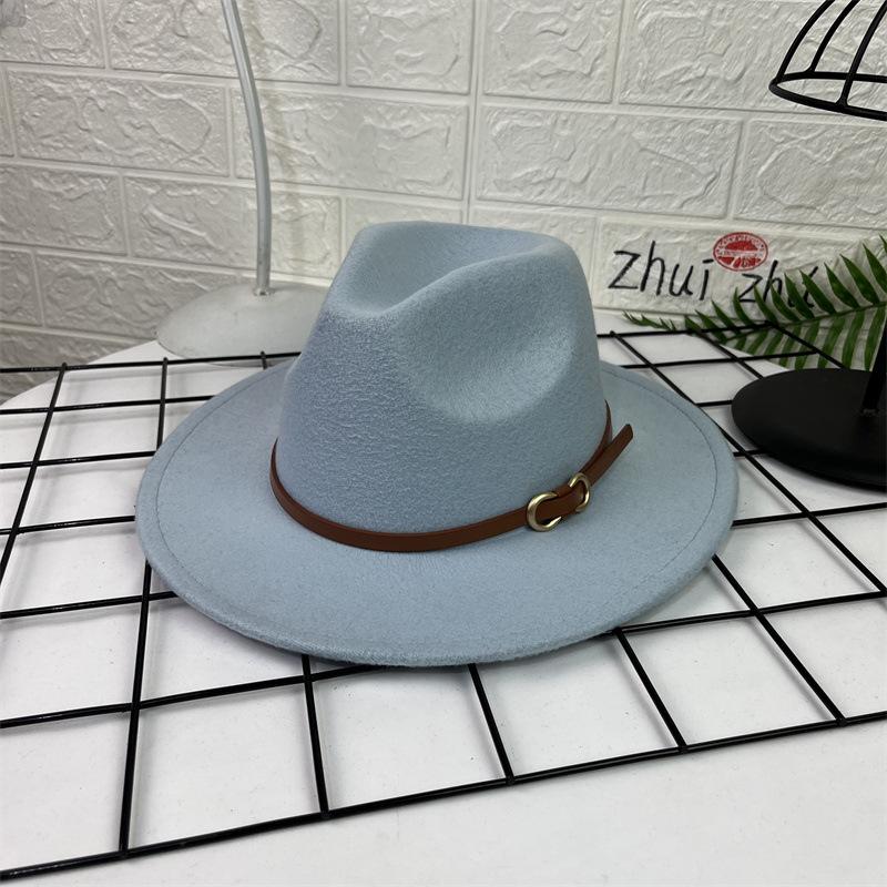 French Top Hat Men's Autumn and Winter Big Edge Hat Back Edge Felt Hat Panama Flat Edge Jazz Hat British Hat Wool Hat
