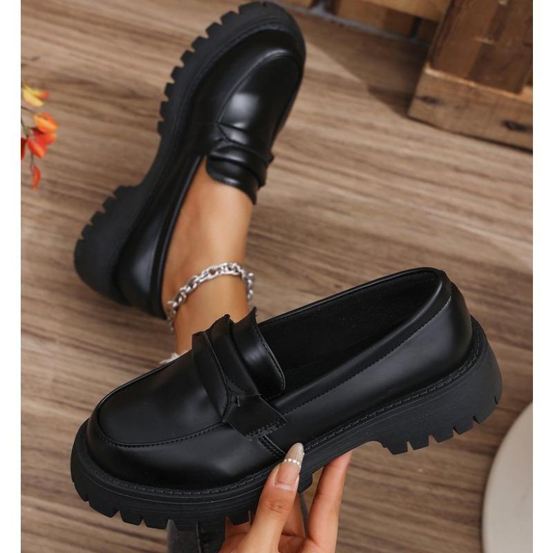 Fashion British Style Platform Loafers Women Plus Size Round Toe Single Shoe Woman Thick Bottom Pu Leather Shoes Mujer Platform Sneakers