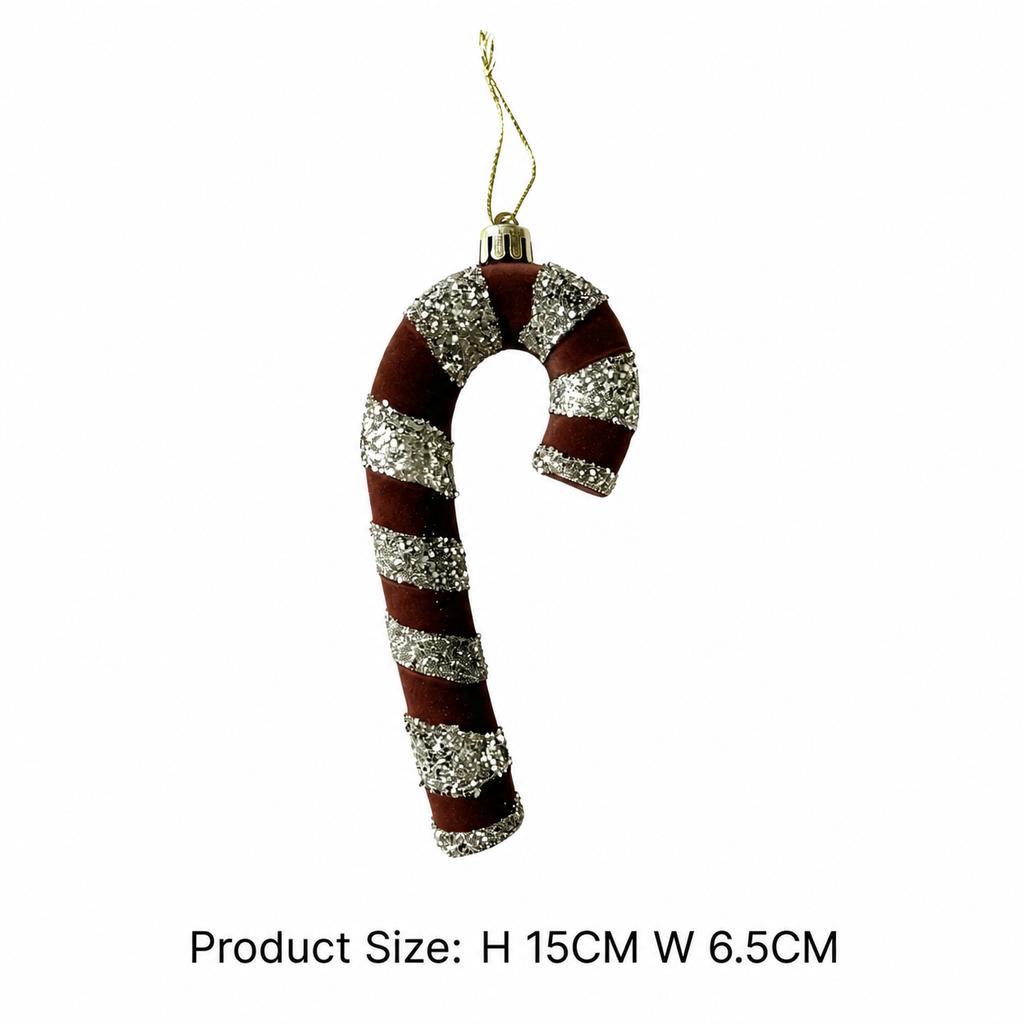 Flocked Candy Cane Decorative Flocked Christmas Ornament Holiday Hanging Decoration Christmas Themed Christmas Tree Decoration