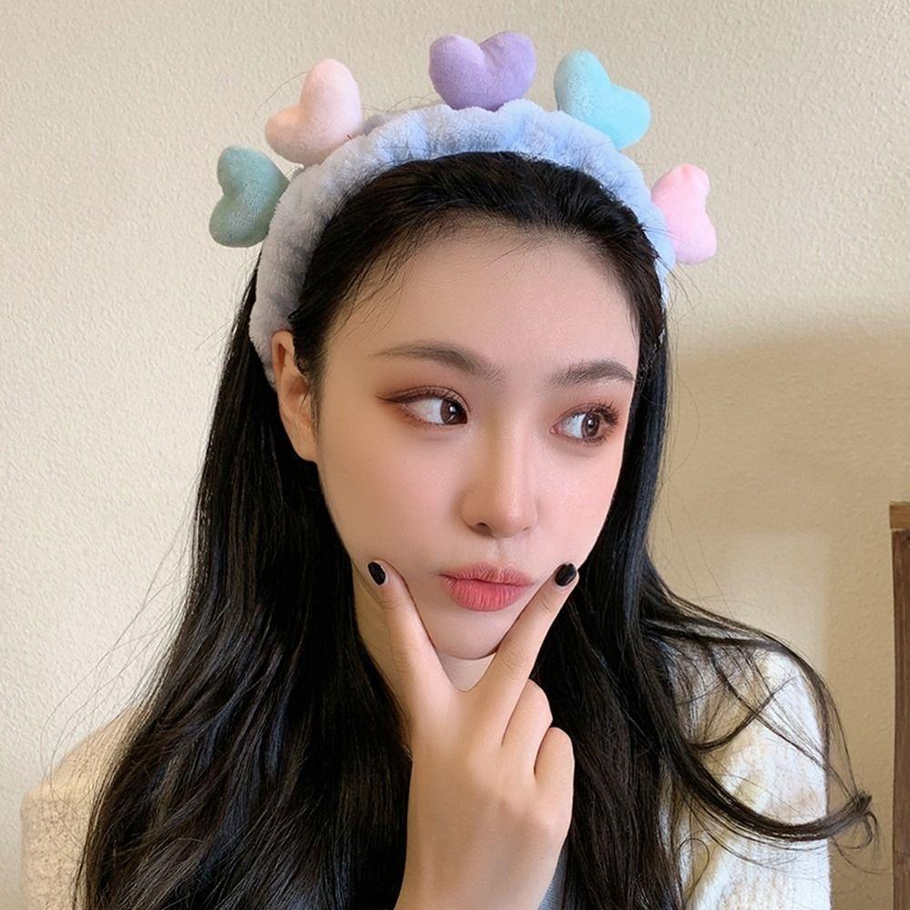 Headband Love Wash Face Hair Band Cartoon Plush Headband Elastic Hair Turban Women Hair Accessories