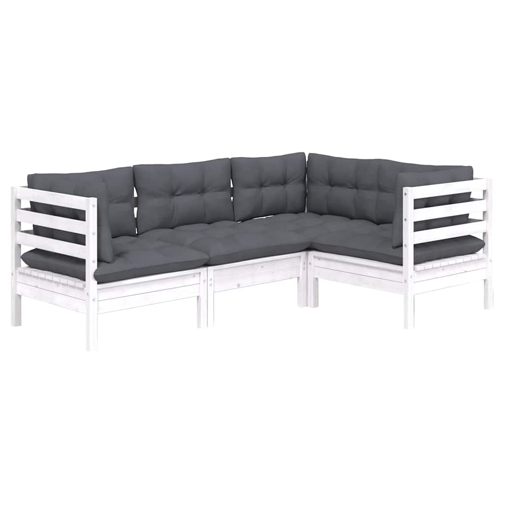 vidaXL 4-tlg. Garten-Lounge-Set mit Kissen Weiß Kiefernholz