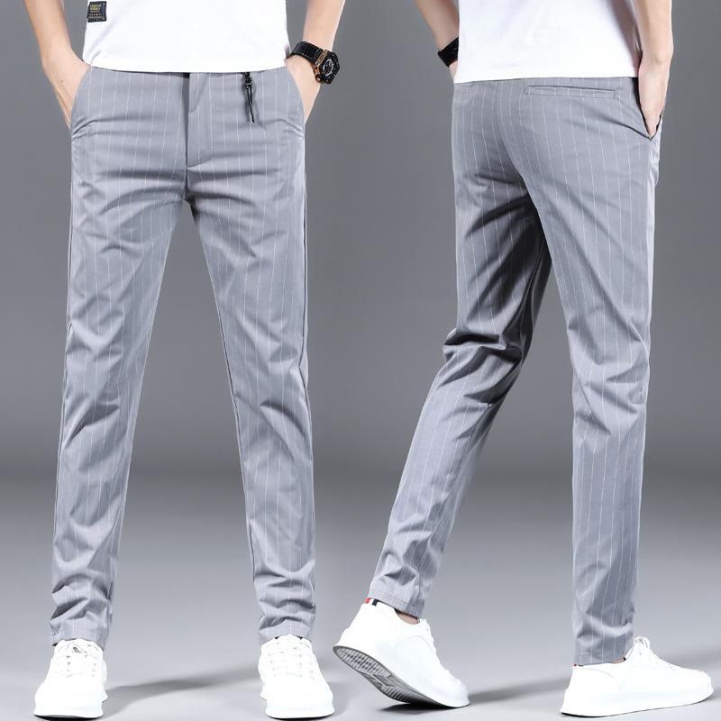 Autumn Versatile Casual Trousers Slim Small Leg Trousers Men's Striped Trousers Korean Version of the Tide of Elastic Waist Small Straight Trousers