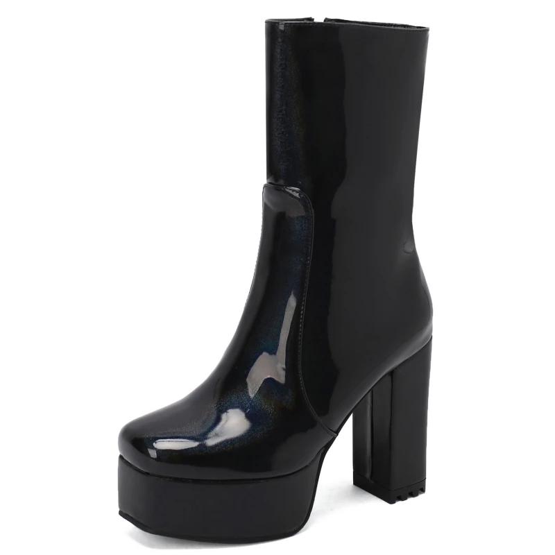 Stivaletti alla Caviglia con Plateau di Tendenza per Donna Neri Bianchi Blu Rosa Tacco Alto Stivaletto da Pioggia Corto Autunno Inverno Scarpe da Ballo da Festa Femminile Sexy