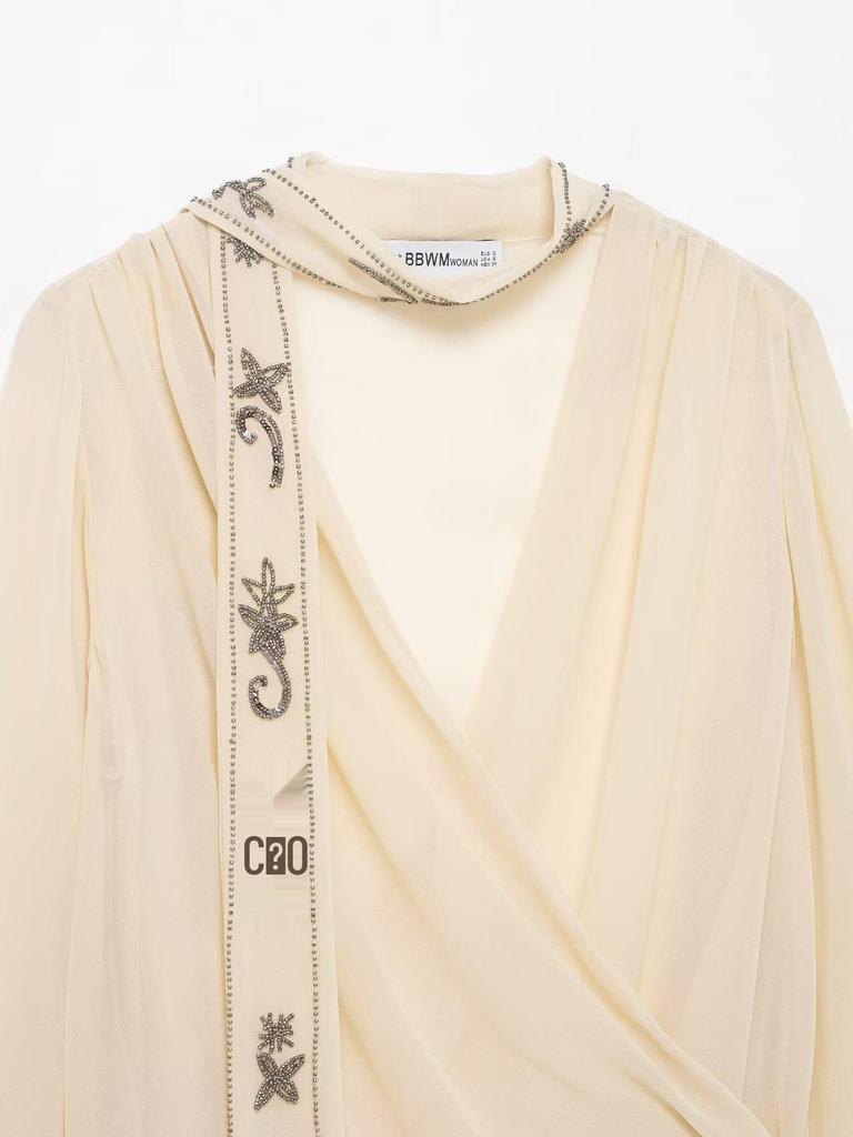 ZA Women's Asymmetrical Halter Neck Sequin Georgette Scarf Top