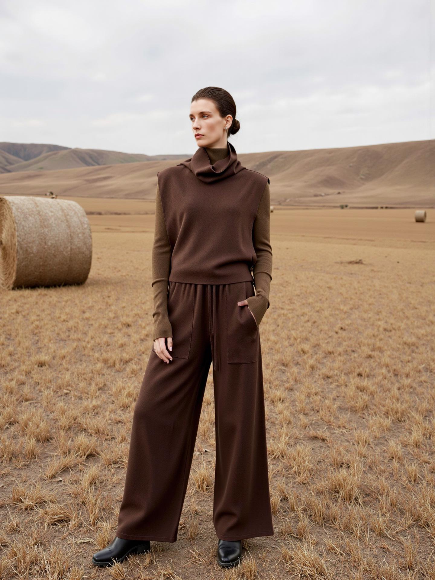 

Layered Deconstructed Wool Tank & Wide-Leg Pants Set for Women Small