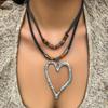 Sweet and Cool Exaggerated Big Love Necklace Metal Velvet Collar for Women, Versatile
