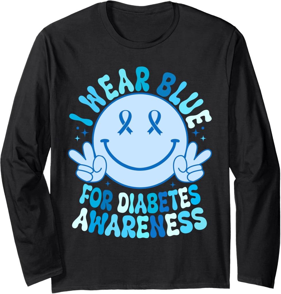 I Wear Blue Smile Face Diabetes Awareness Long Sleeve T-Shirt