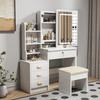 Stylish dressing table with mirror and lighting, including soft stool, 3-color adjustable lighting, 4 drawers, white, W85/H130/D36cm.