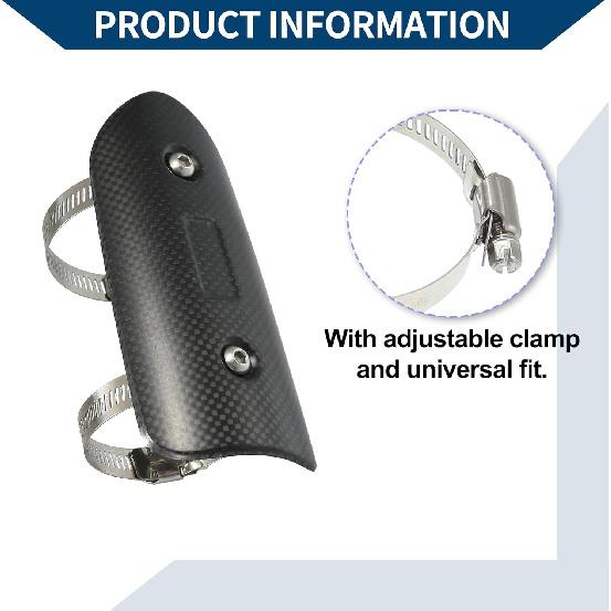 Muffler Heat Guard with Clamp/Exhaust Pipe Head Shield Cover for Motorcycle/Heat Insulation Carbon Fiber 145x62mm / 1 Set Black