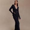 European Style 2025 Winter Deep V-neck Ruched Hollow-out Hip-hugging Dress for Women