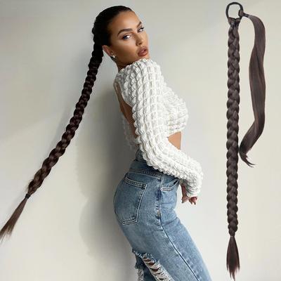 85cm Braided Ponytail Hair Extensions Wrap Around Synthetic Natural Blonde Black Mixed Color DIY Hairpiece Braids