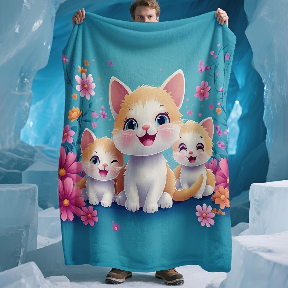 

Cute pastel-colored cat-patterned flannel blanket - suitable for all seasons for sofas, beds, offices - an ideal gift 75x90cm