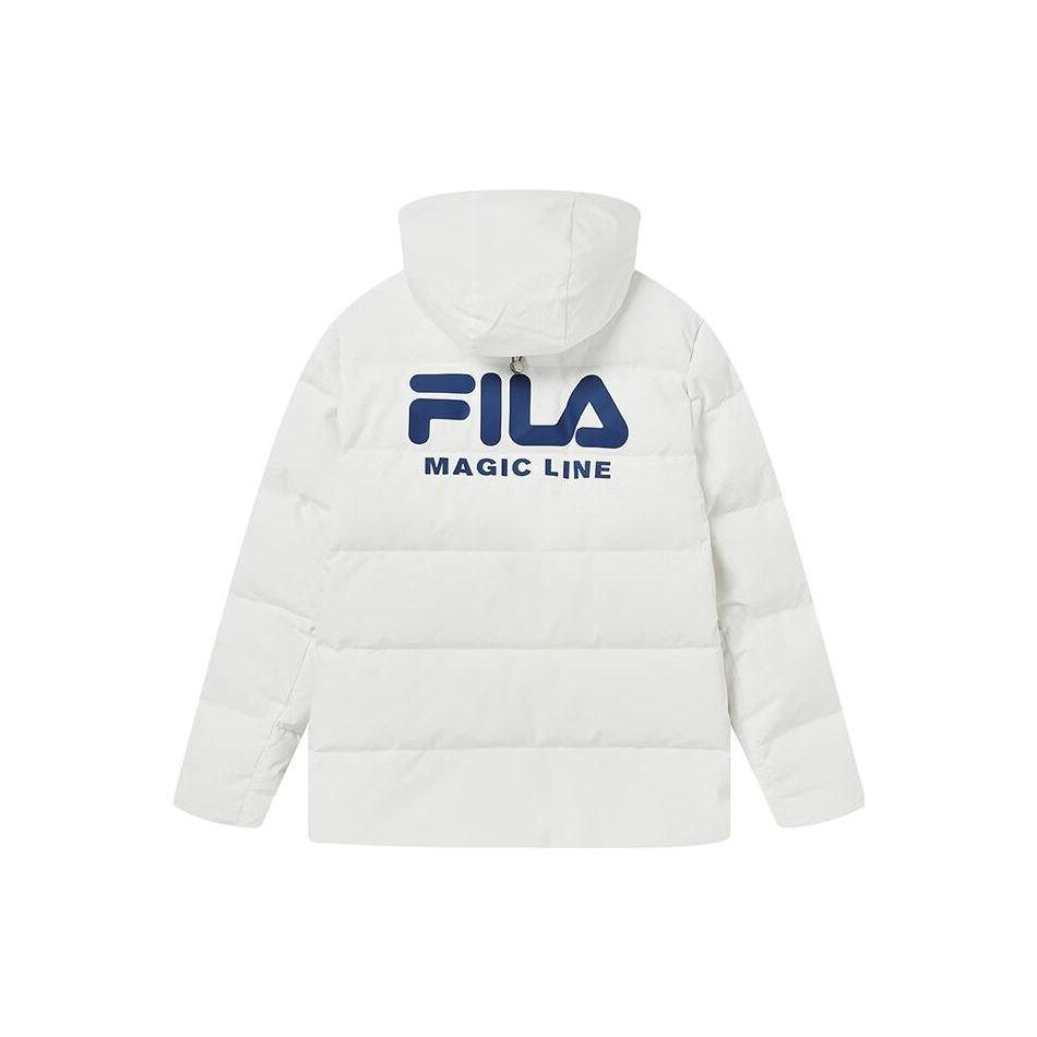 Fila Fleece Logo Print Hooded Warm Thick Down Jacket Men Outerwear Standard-White F51M349901A-WT