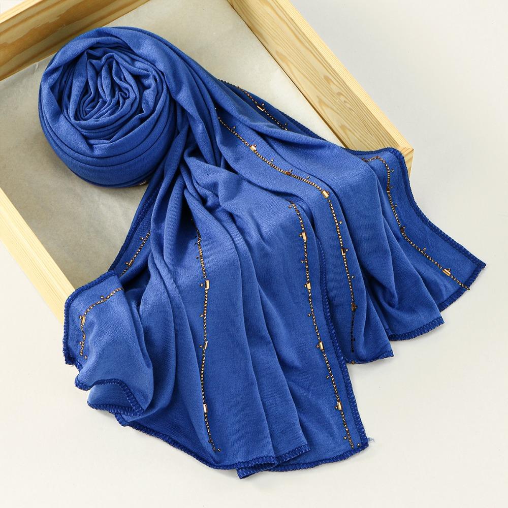 Блестящий Переливающийся Край Эластичный Шарф Мягкая Повязка Тюрбан Новый Платок Для Женщин синий