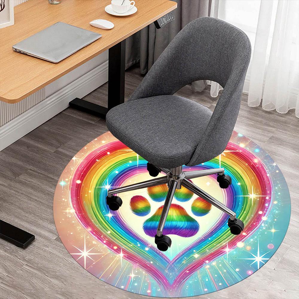 1pc Rainbow Heart ?? Round Chair mat Area Rug - Non-Slip, Floor Mat for Office, Bedroom, and Indoor Decor -1002050