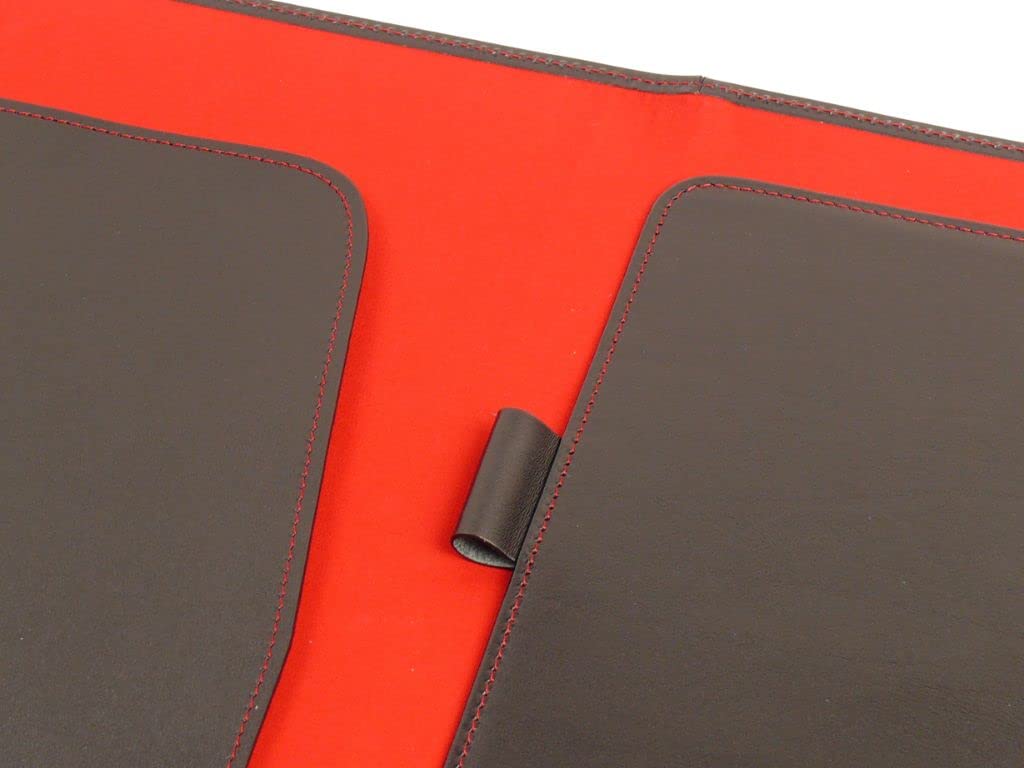 Genuine Leather Report Pad Holder - Made in Japan - Leather Report Holder, A4 Size (Black/Red)