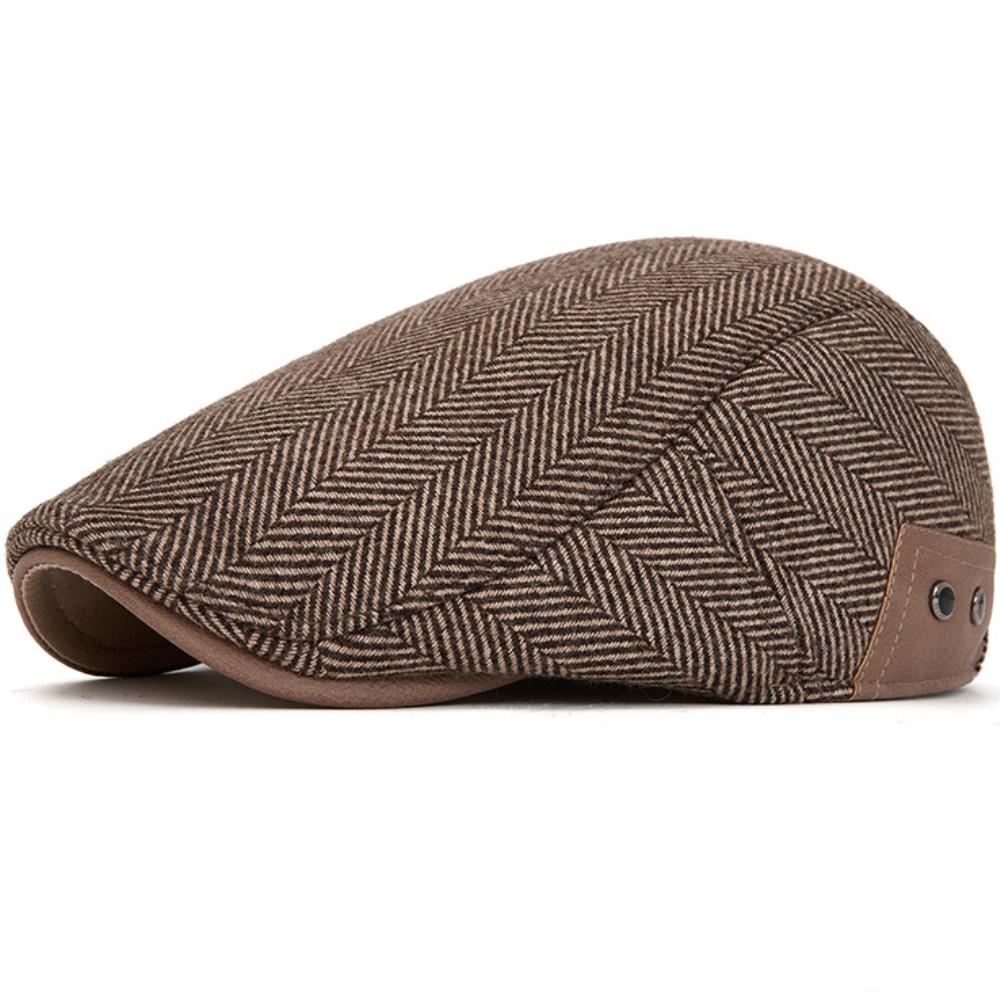 HT4979 Mens Berets Women Thick Warm Striped Autumn Winter Hat Artist Painter Adjustable Ivy Flat Cap Male Female Wool Beret Cap