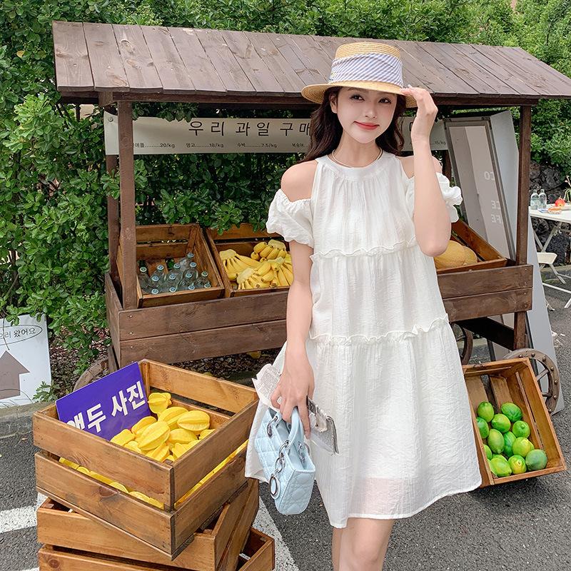 

Сладкое платье с открытыми плечами для женского лета, новое, свободное и тонкое, платье первой любви средней длины XL