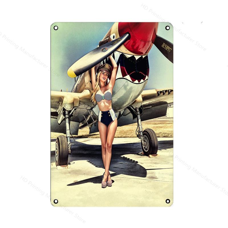 Vintage Classic Movie Tin Sign Retro Metal Plate Sexy Beauty Painting Wall Decor Airplane Plaque Pin Up Poster Room Decoration