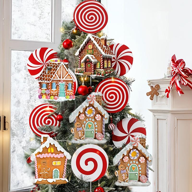 Décorations Sapin de Noël Picks Grand Bonhomme en Pain d'Épice Maison en Bonbons Sucette Picks de Noël pour Arbre Mignons Picks Bonbons Ornements