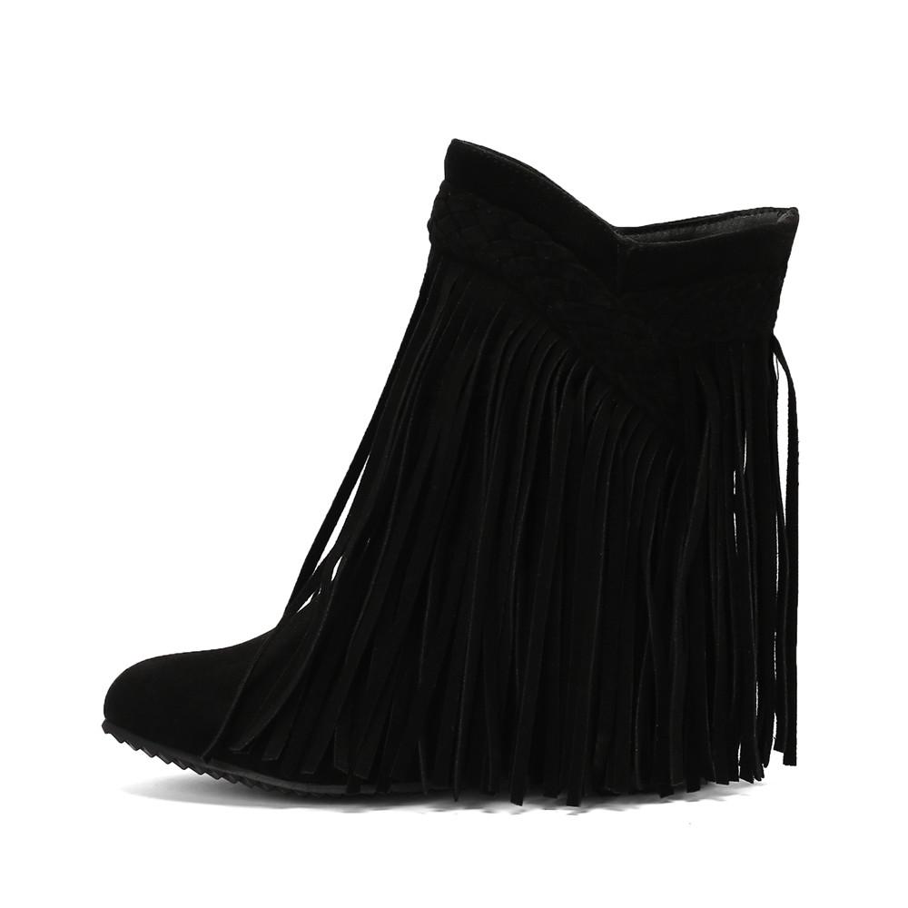 Mote 2025 Mote Høst Vinter Ny Etnisk Kvinne Bohemsk Flock Dusk Skjult Mokasin Ankelstøvletter Støvletter Frynser Kvinne Slip-On Sko