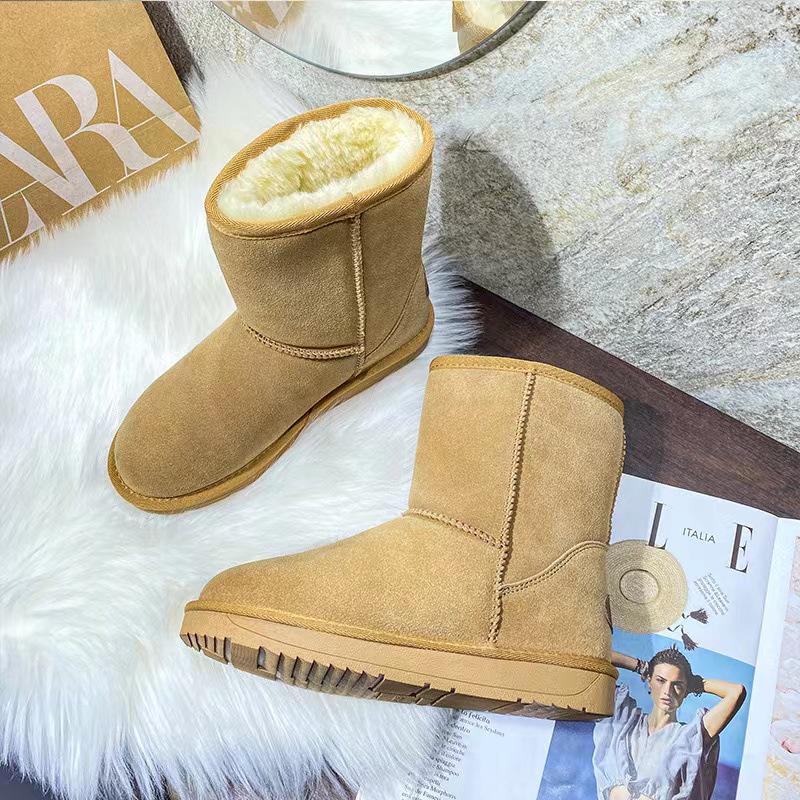 Damen 2025 Neuer Stil Rindsleder Schneestiefel - Bequem, Warm, Vielseitig, Flache Sohle, Kurze Winterstiefel