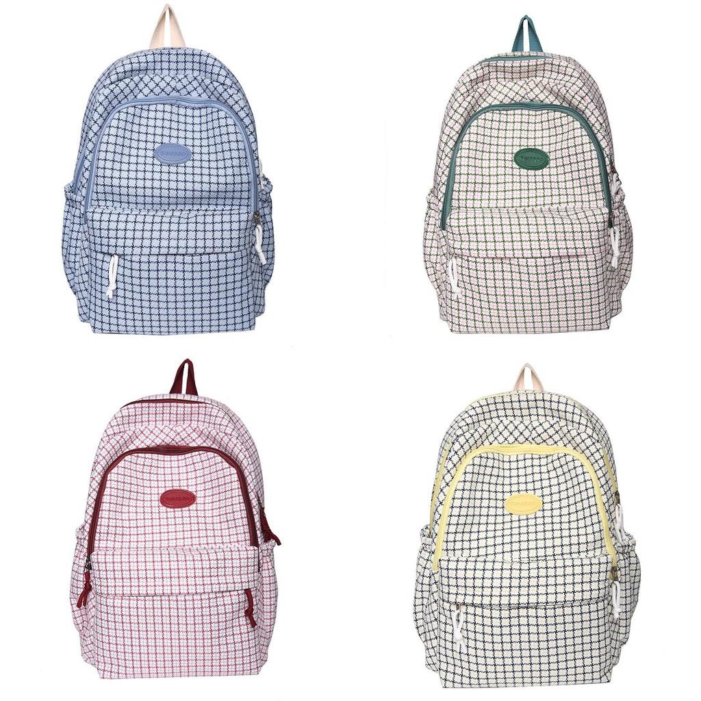 Cute Nylon School Bag With Grid Design And Letter Decoration For Students And Casual Daily Outfits
