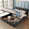 (=28379900AAG) Hydraulic Double Bed Upholstered 140x200cm, Adjustable Headboard, with Slatted Frame Metal, Linen, Storage, Grey(Without Mattress)