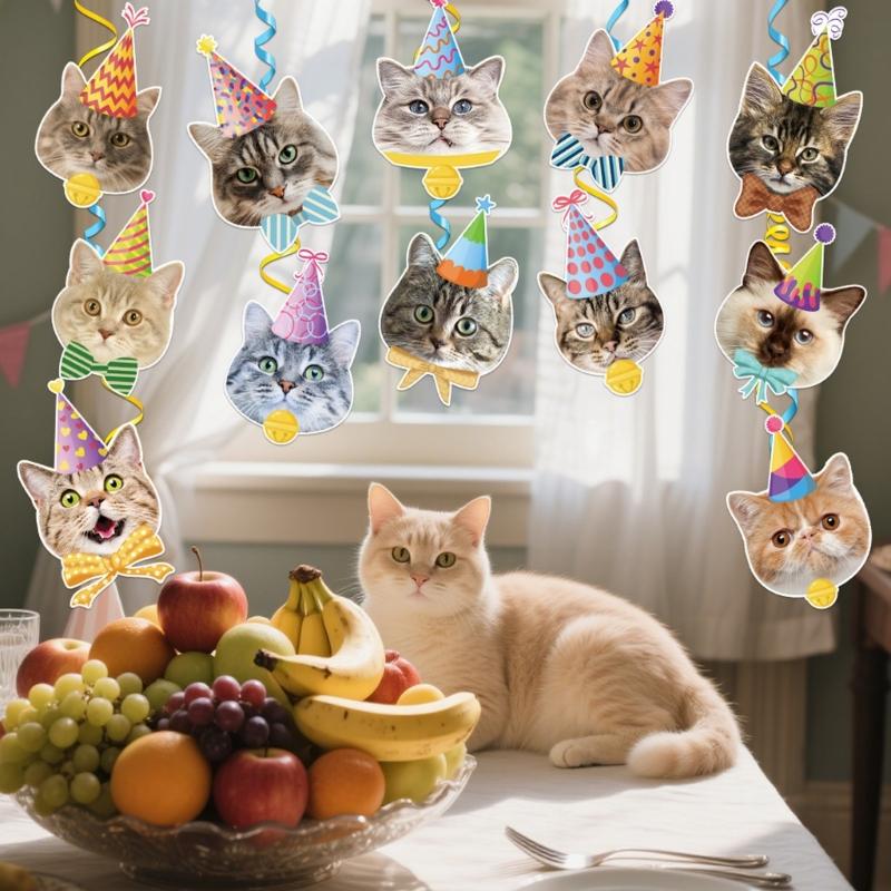 Set of 12 Kitten Swirls Ornament Ceiling Decoration Hanging Ornament for Animal Birthday Home Party Decoration