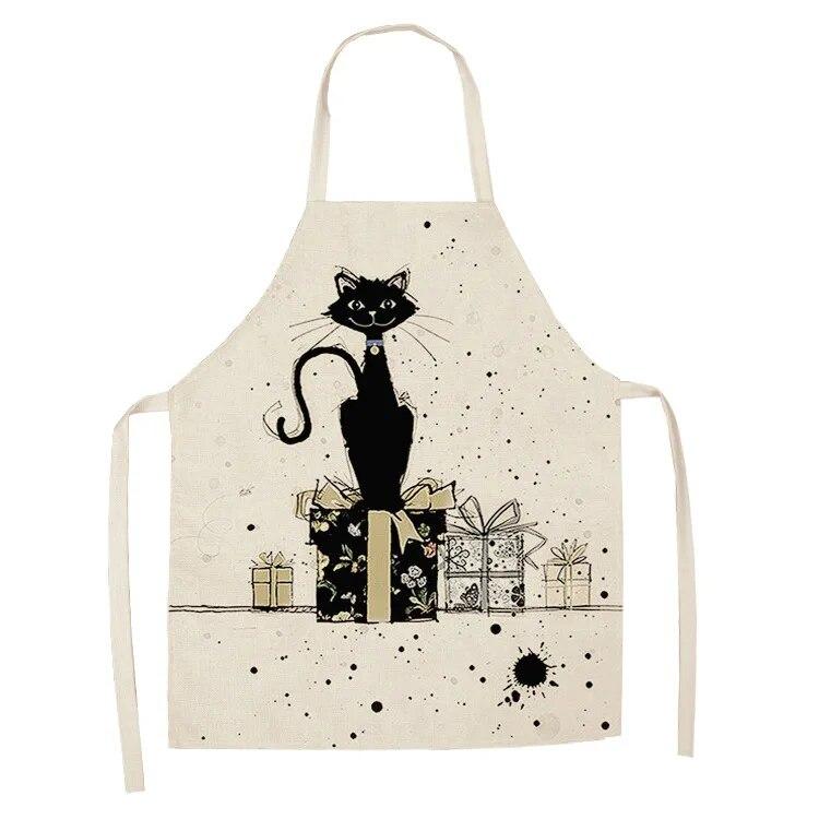 1 Pack Cute Cat Pattern Kitchen Cooking Baking BBQ Aprons for Men and Women Linen Bibs Home Cleaning Accessories