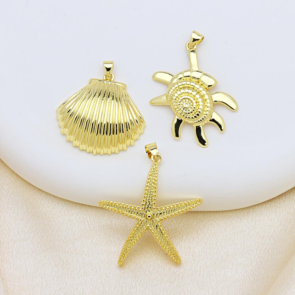 Ocean Wind Starfish Conch Copper Plated Real Gold Pendant Pendant Necklace Accessories