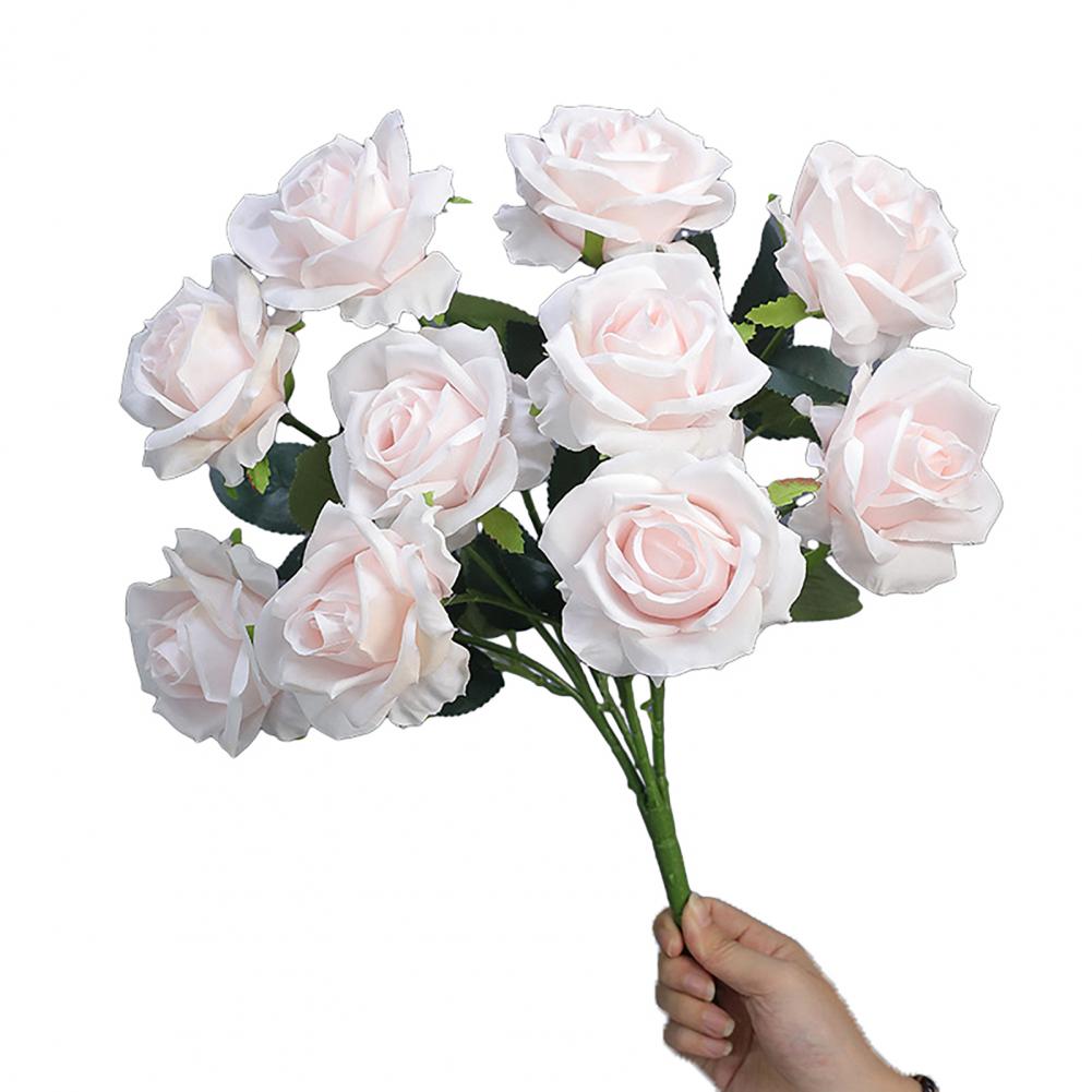 

10 Head Fake Roses Durable Artificial Flowers Artificial Rose Bouquet 10 Heads Uv Resistant Silk Flowers Valentine s Day Wedding світло-рожевий колір