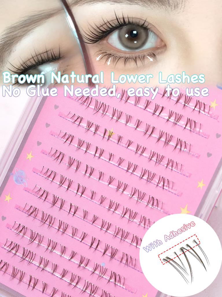 Brown Lashes New Type 10 Rows Glue Free Lashes Easy Application Eyelashes Reusable Lash Clusters with No Glue Needed