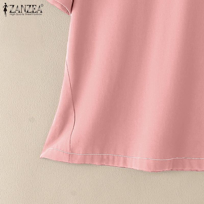 ZANZEA Damen Lässiges Sommer V-Ausschnitt Kurzarm Baumwoll-T-Shirt