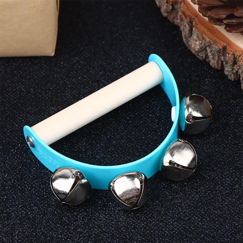 Wooden Half round Children's Tambourine with Clapper Handle - Educational Musical Fun Toy Orff Instruments Hand Ringing Bell