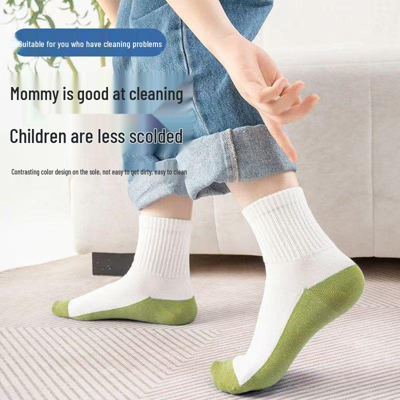 Children's Four Seasons Mid-Calf Sport Socks: Sweat-Absorbent, Breathable Color Block Design for Boys and Girls
