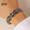 Versatile Style Bracelet Women Elastic Beaded Square-Cut Rhinestone Design Shiny