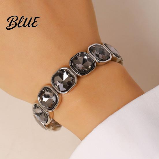 Versatile Style Bracelet Women Elastic Beaded Square-Cut Rhinestone Design Shiny