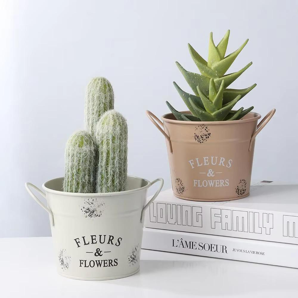 Corrosion-resistant Round Flower Pot Handicraft Flower Bucket Ornament Iron Planter Pot  Succulent