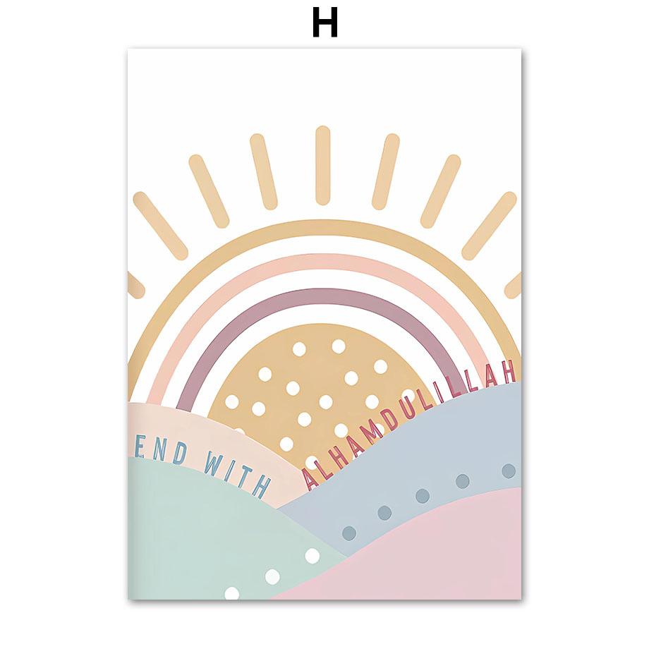 Mountain Sun Rainbow Quots Nursery Wall Art Canvas Painting Nordic Pink Posters And Prints Pictures Baby Kids Room Bedroom Decor