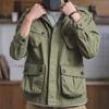Chaqueta de trabajo lavada de peso pesado estilo militar retro estadounidense para hombre, chaqueta informal con múltiples bolsillos a la moda para otoño
